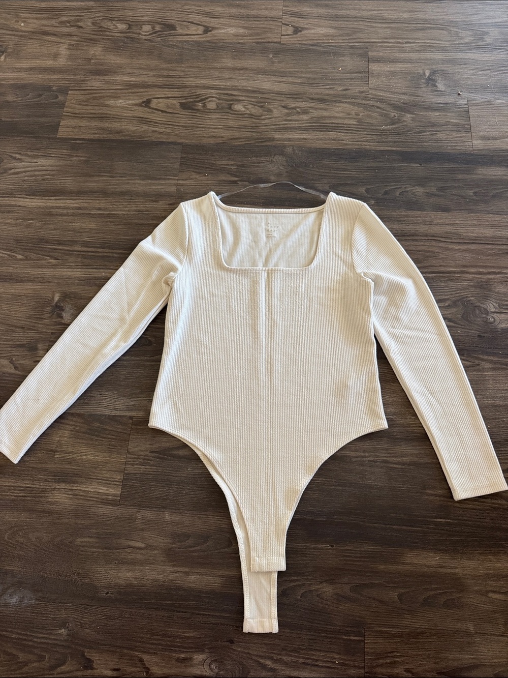 Cream Long-Sleeve Square Neck One-Piece Bodysuit